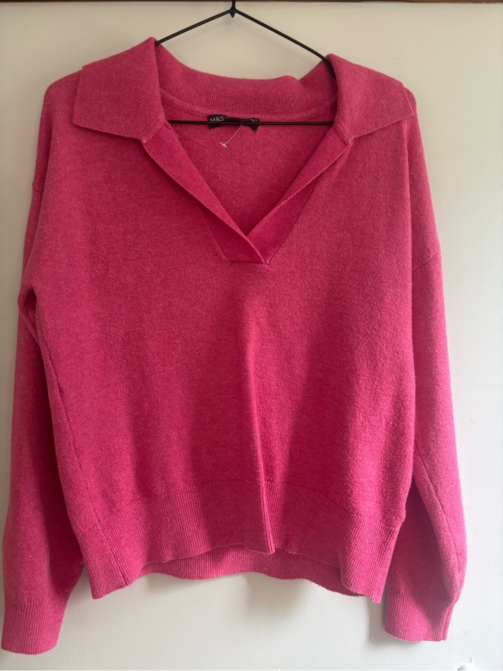 Pink Collared V-Neck Long-Sleeve Sweater